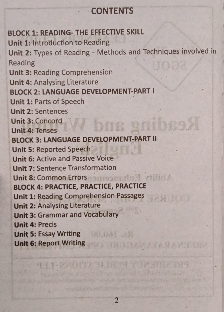 SGOU Degree Guide – Reading and Writing English