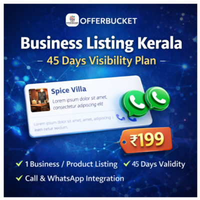 Business listing Kerala 45 days visibility plan by OfferBucket priced at ₹199 with call and WhatsApp integration