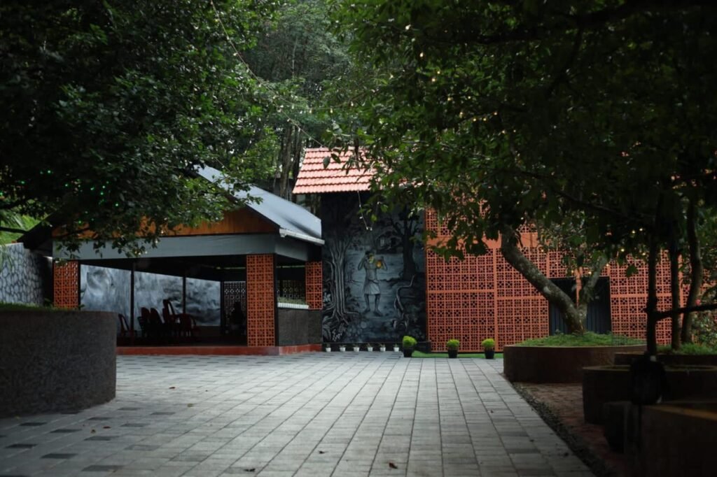 Peaceful entrance and courtyard of Pandora Resort near Vagamon ideal for group stays and nature retreats