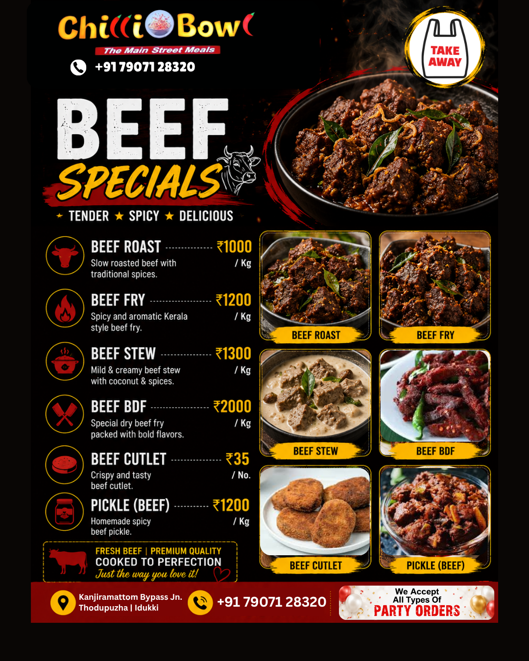 Chilly Bowl Beef Specials Menu
