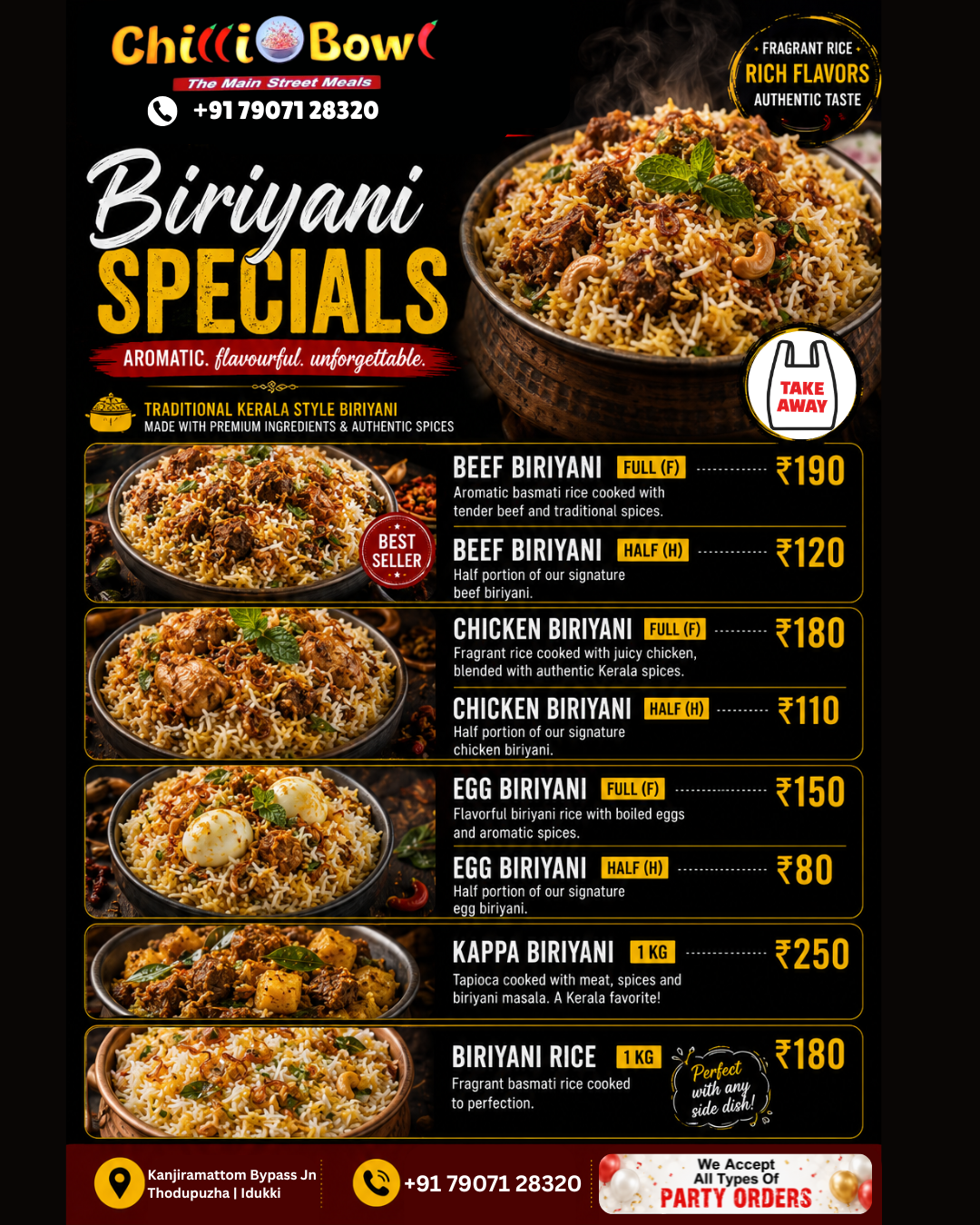Chilly Bowl Biriyani Specials Menu
