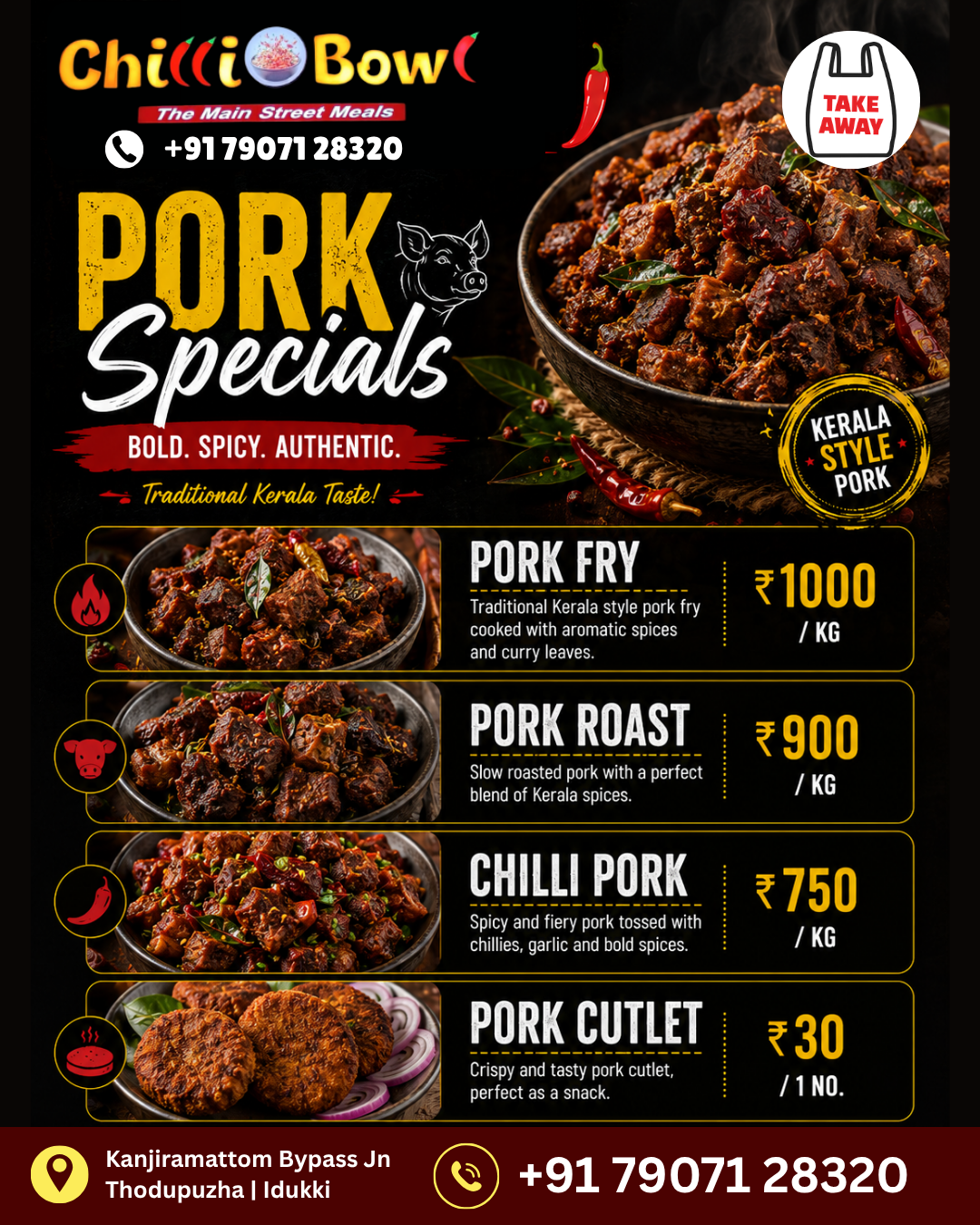 Chilly Bowl Pork Specials Menu