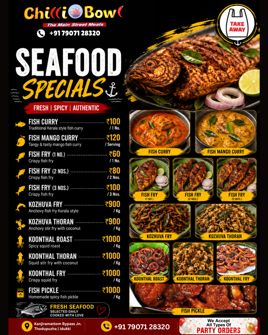 Chilly Bowl Seafood Specials Menu