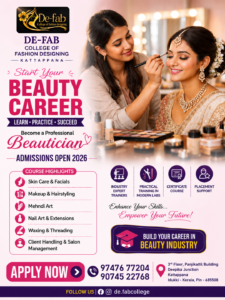 Professional Beautician Course at De-Fab College of Fashion Designing in Kattappana, Idukki